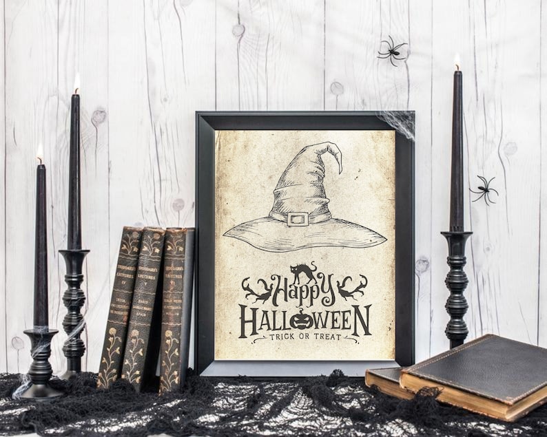 Happy Halloween Printable,Book Page Print,Halloween Poster,Halloween Decor, Trick or Treat ,Halloween Party Sign,Antique look Print, 094 image 5