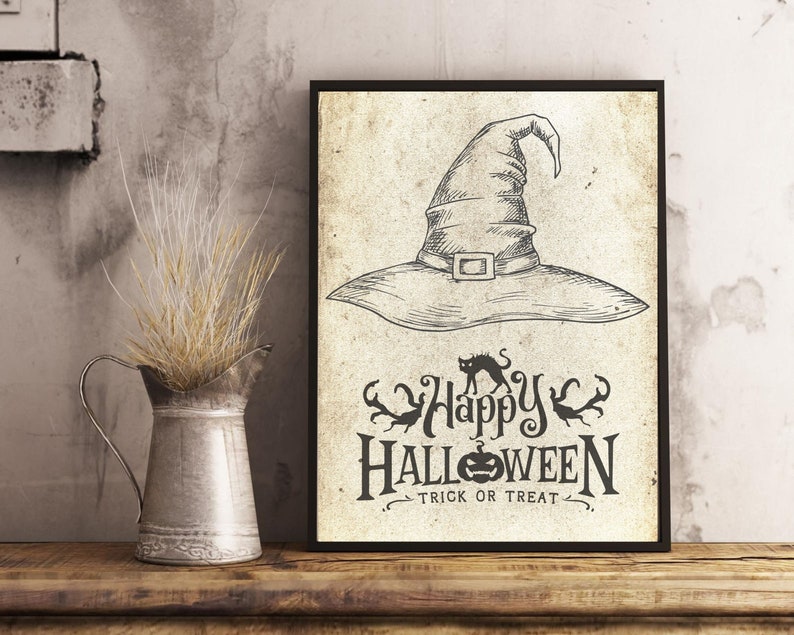 Happy Halloween Printable,Book Page Print,Halloween Poster,Halloween Decor, Trick or Treat ,Halloween Party Sign,Antique look Print, 094 image 1