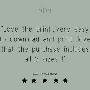 Puede incluir: Cinco estrellas de calificaci&oacute;n para una descarga digital. La rese&ntilde;a dice: "Me encanta la impresi&oacute;n...es muy f&aacute;cil de descargar e imprimir...me encanta que la compra incluya las 5 tallas!"