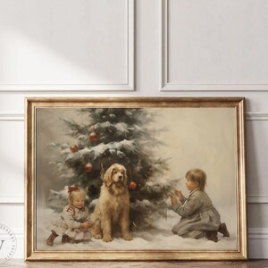 Christmas Tree Printable Artwork|Vintage Christmas Wall Art|Watercolor Painting|Children At Christmas|Holiday Print|Neutral esthetic|#226PT