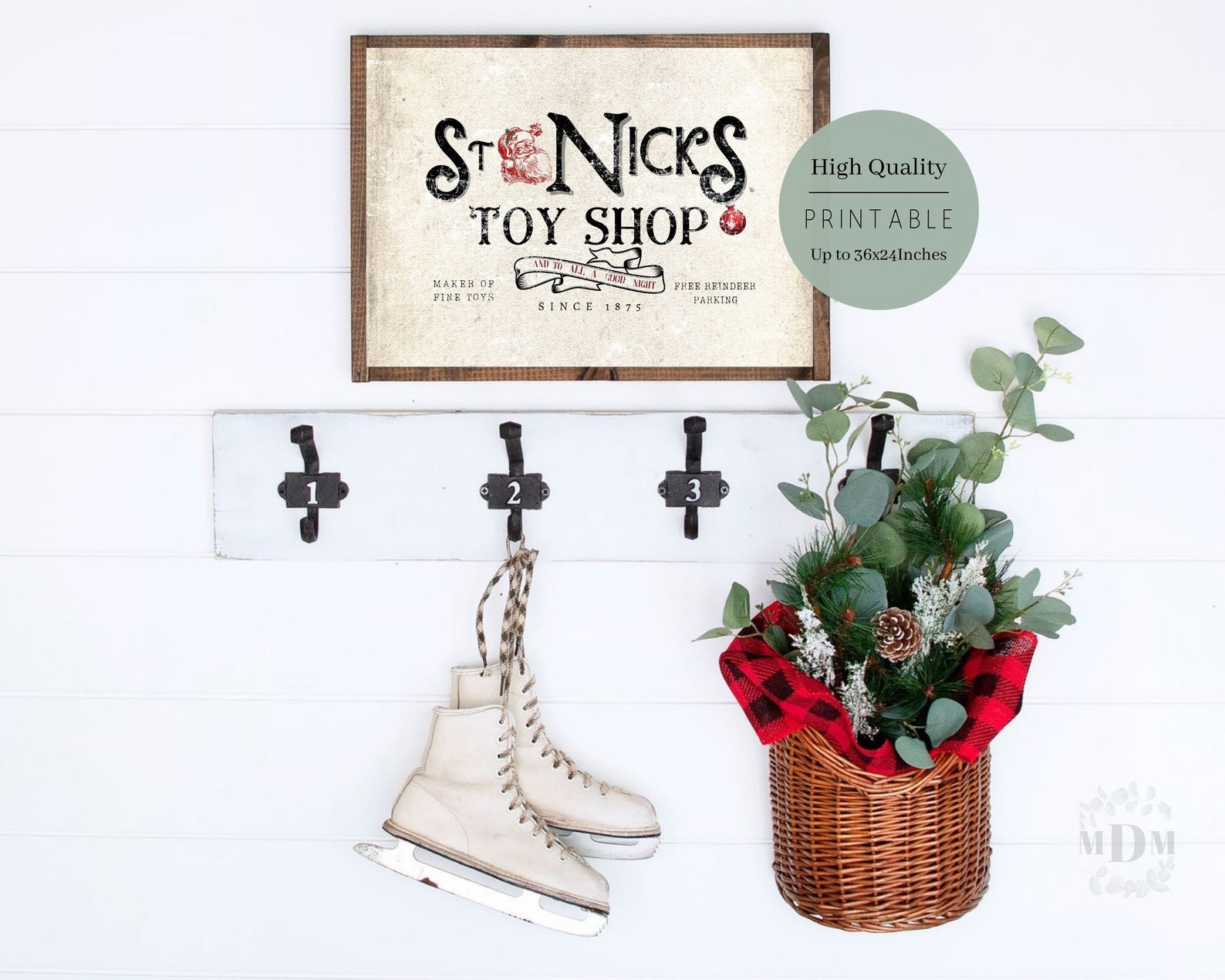 Christmas Printable Rustic Christmas Wall Decor Santa's | Etsy