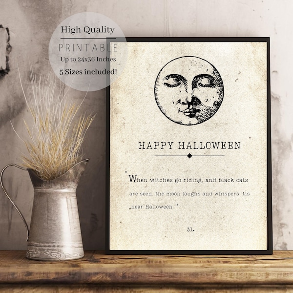 Happy Halloween Printable,Book Page Print,Halloween Poster,Halloween Decor,Antique Book Page,Halloween Party Sign,When Witches Go Riding