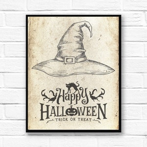 Happy Halloween Printable,Book Page Print,Halloween Poster,Halloween Decor, Trick or Treat ,Halloween Party Sign,Antique look Print, 094 image 2