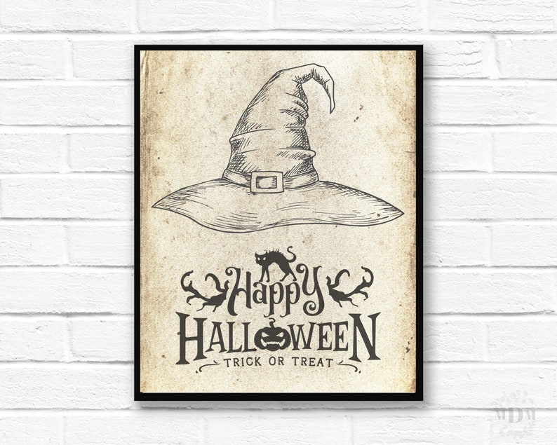 Happy Halloween Printable,Book Page Print,Halloween Poster,Halloween Decor, Trick or Treat ,Halloween Party Sign,Antique look Print, 094 image 2