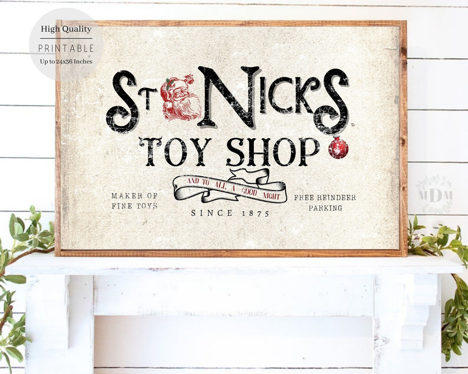 Christmas Printable Rustic Christmas Wall Decor Santa's | Etsy