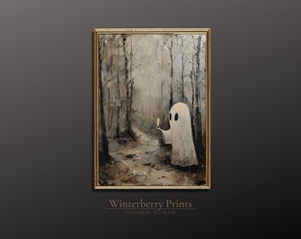 Ghost Holding A Candle | Ghost Print | Art Poster Print | Haunted Home Decor | Dark Academia | Halloween Decor | Haunting Ghost With Candle