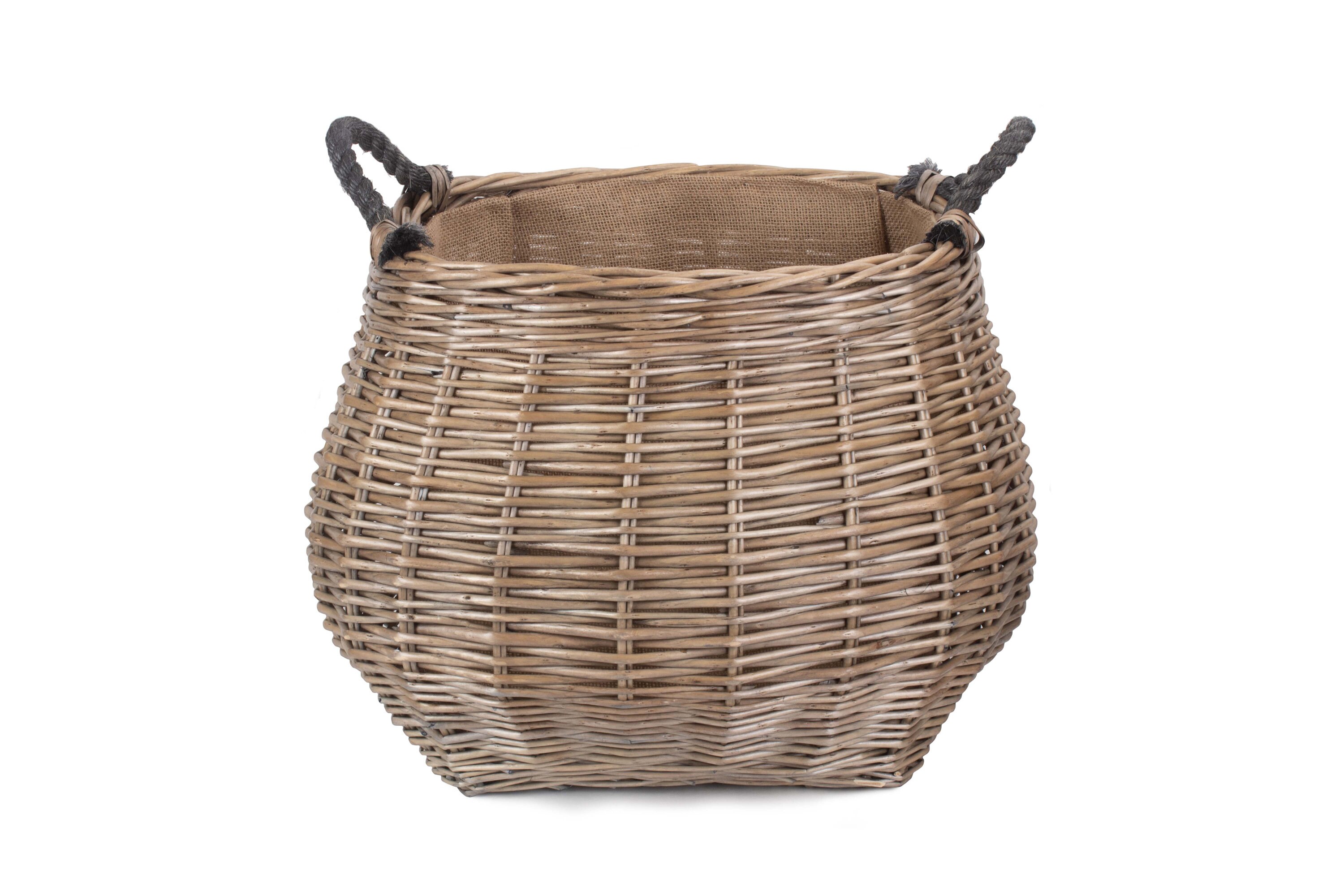 Log Basket Lined Wicker Basket With Rope Handles Etsy UK
