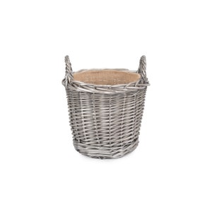 Round Wicker Log Basket 4 Sizes in Antique Wash with Hessian Lining image 3