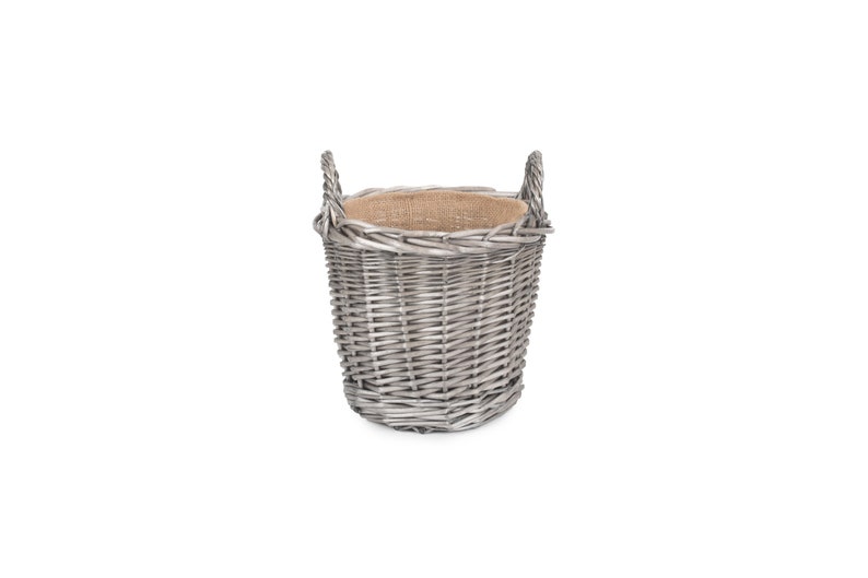 Round Wicker Log Basket 4 Sizes in Antique Wash with Hessian Lining image 3