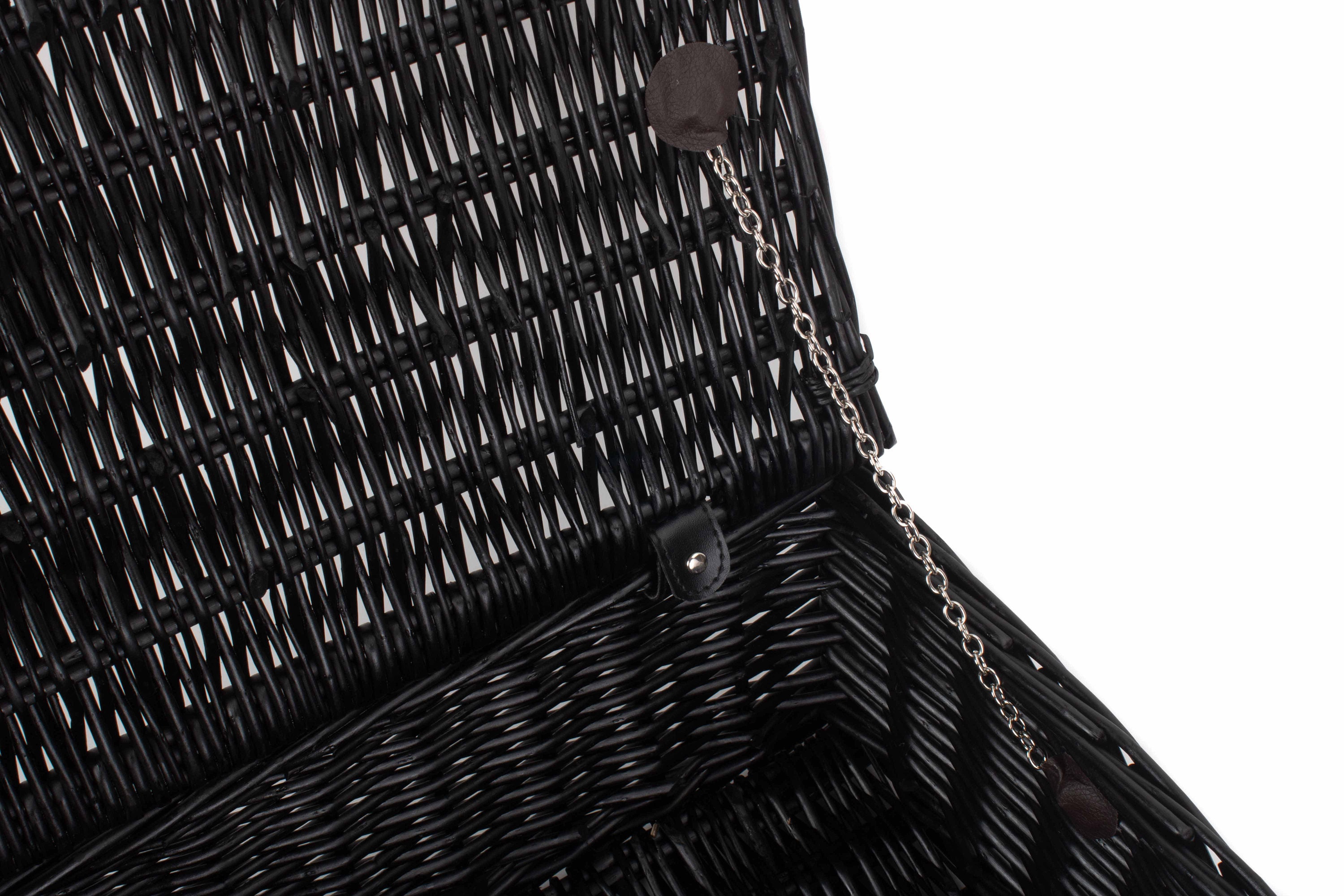 Black Wicker Basket With Lid Empty Hamper With Leather Etsy