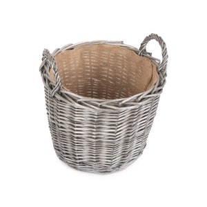 Round Wicker Log Basket 4 Sizes in Antique Wash with Hessian Lining image 6