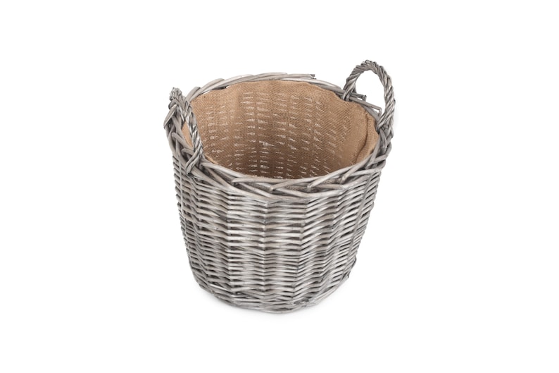 Round Wicker Log Basket 4 Sizes in Antique Wash with Hessian Lining image 6