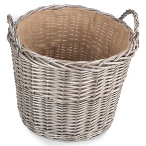 Round Wicker Log Basket 4 Sizes in Antique Wash with Hessian Lining image 9