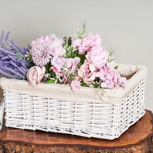 White Wicker Storage Baskets With Cotton Lining bild 3