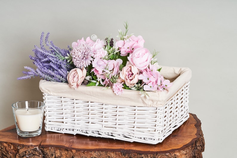 White Wicker Storage Baskets With Cotton Lining bild 3