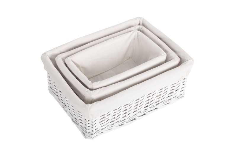 White Wicker Storage Baskets With Cotton Lining bild 7