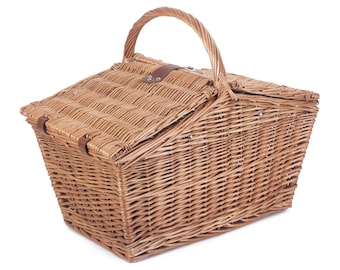 Large Vintage Picnic Basket - Slope-sided Wicker Hamper with Handle