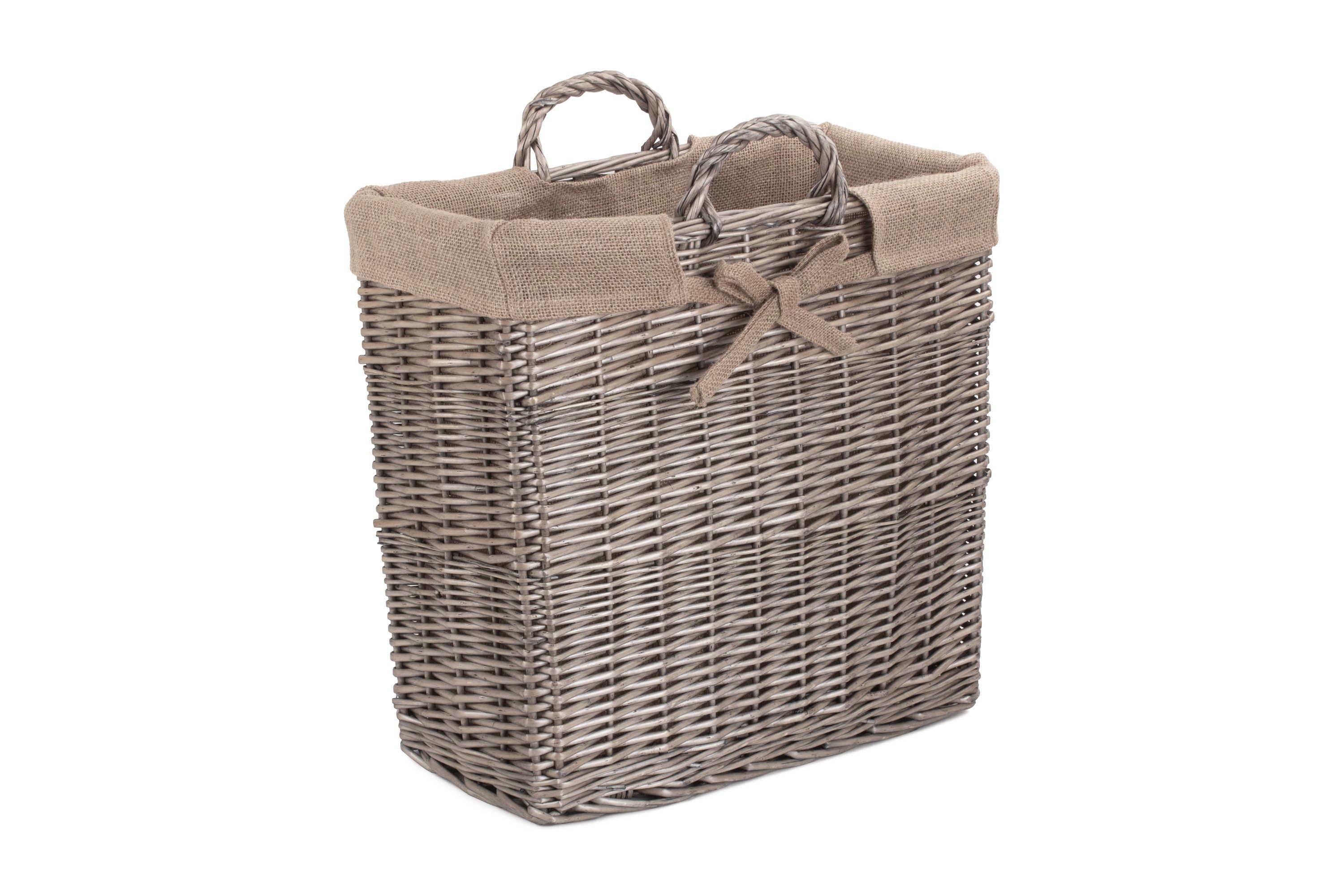 Slim Wicker Log Basket Antique Wash With Hessian Lining Etsy