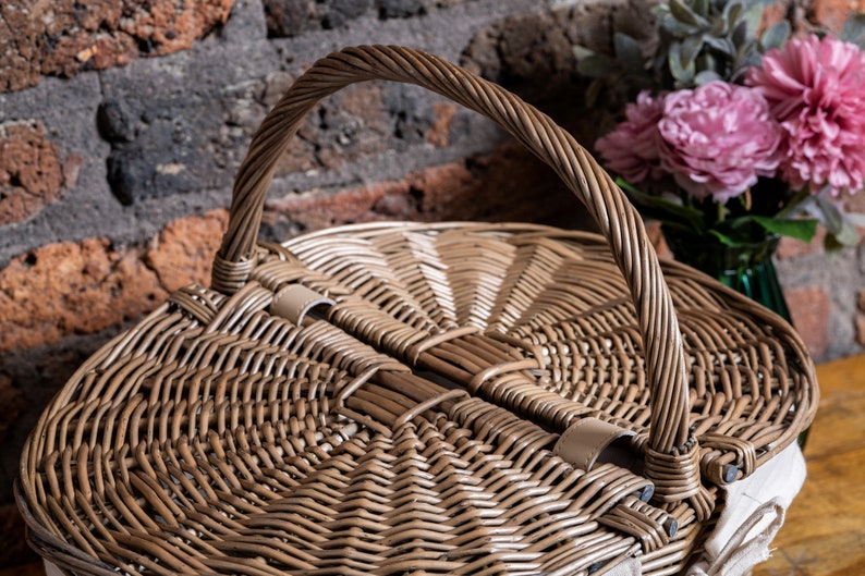 Picnic Basket Lined Wicker Basket With Double Lid image 5