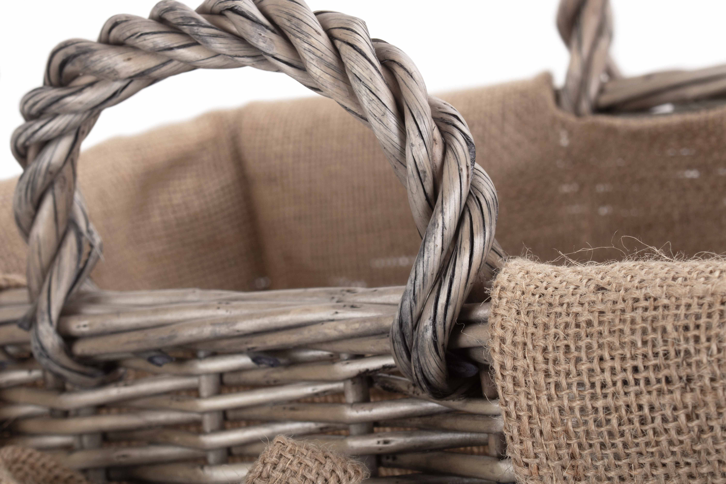 Slim Wicker Log Basket Antique Wash With Hessian Lining Etsy