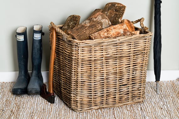 Panier à bûches adapté à l'extérieur Panier en rotin gris en 3 tailles -   France