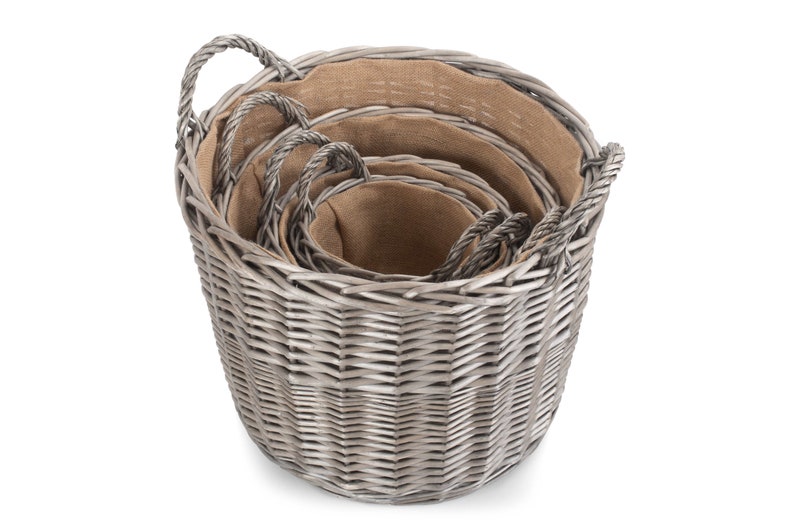 Round Wicker Log Basket 4 Sizes in Antique Wash with Hessian Lining image 2