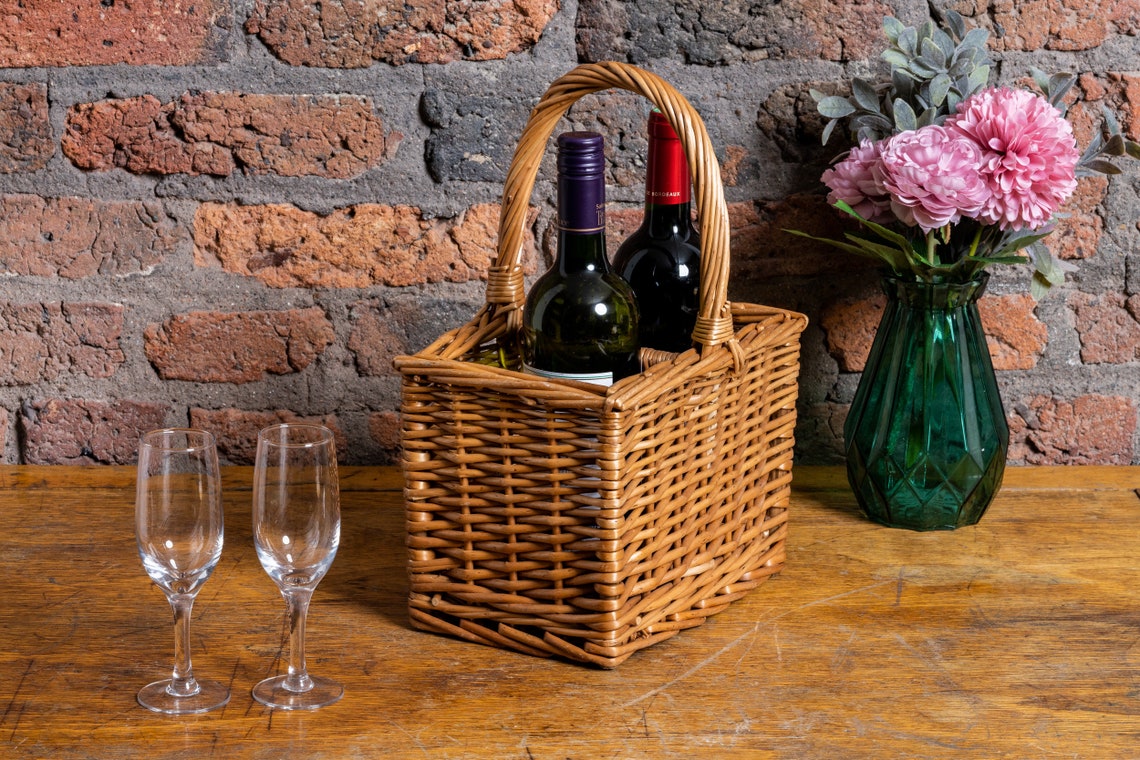 Wicker Wine Basket or Wicker Bottle Holder In Double Steamed Etsy