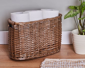 Wicker Toilet Roll Storage Basket In Antique Wash Finish