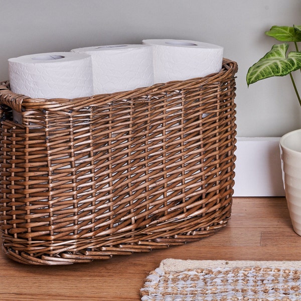 Wicker Toilet Roll Storage Basket In Antique Wash Finish