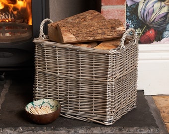 Log Basket - Wicker Storage Basket With Lining in 3 Sizes