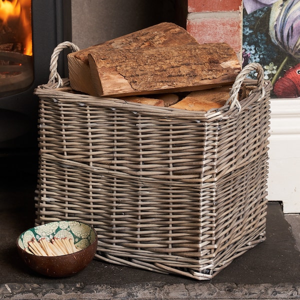 Log Basket - Wicker Storage Basket With Lining in 3 Sizes