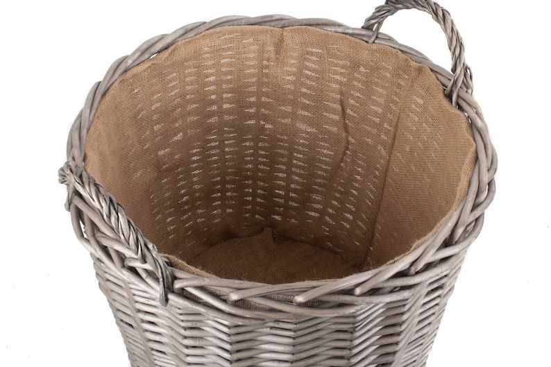 Round Wicker Log Basket 4 Sizes in Antique Wash with Hessian Lining image 10