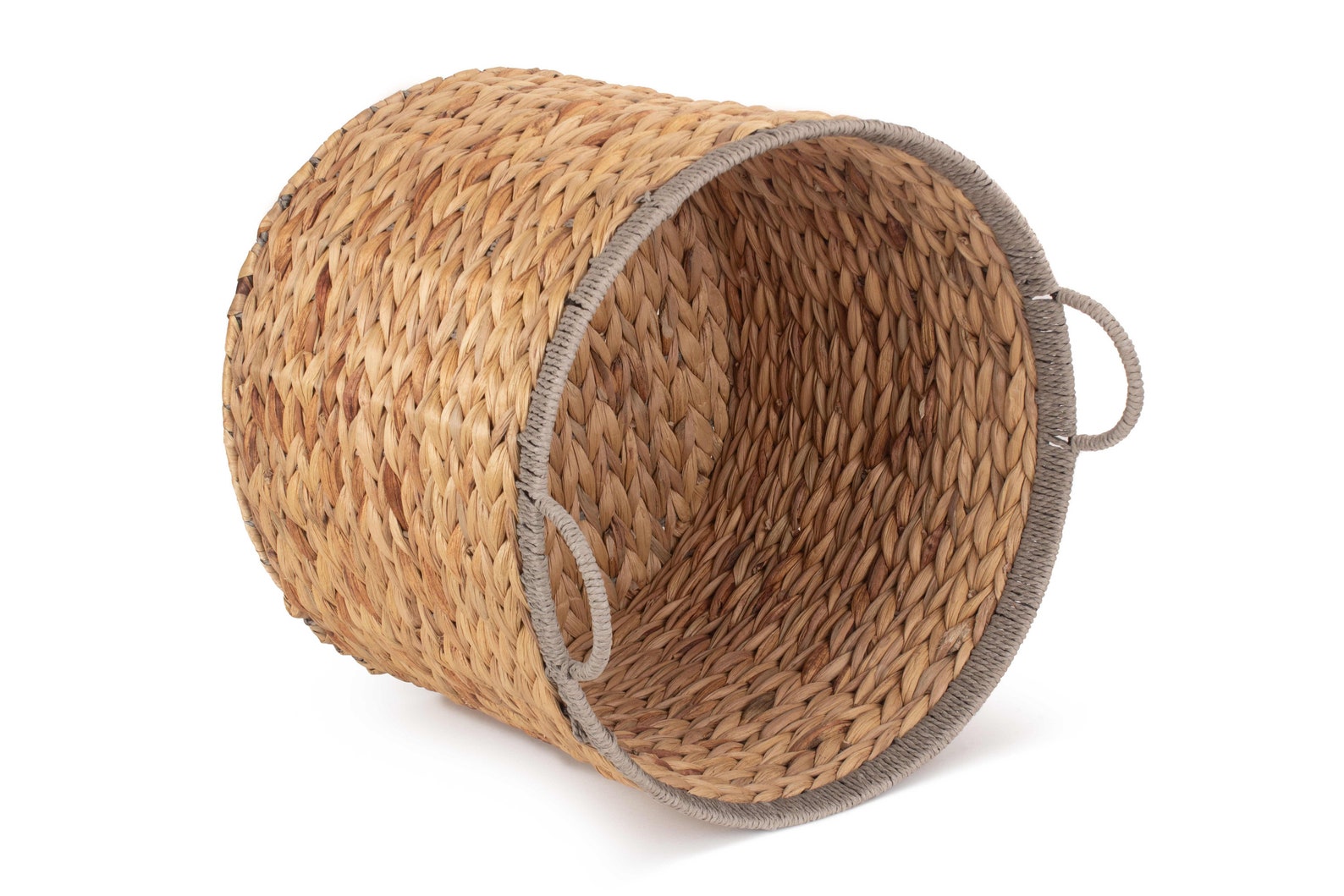 Large Storage Basket Round Water Hyacinth With Grey Border Etsy UK