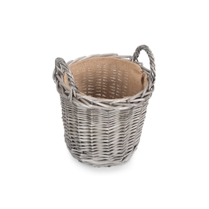 Round Wicker Log Basket 4 Sizes in Antique Wash with Hessian Lining image 4