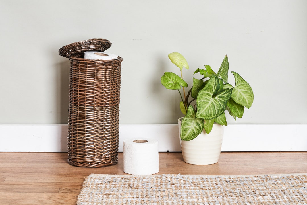 Wicker Toilet Roll Holder Antique Wash With Lid Etsy.de