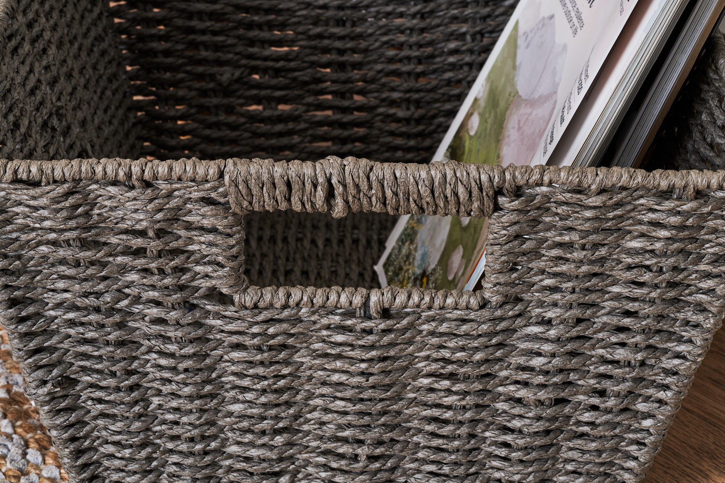 Grey Woven Storage Baskets in 2 Sizes Etsy