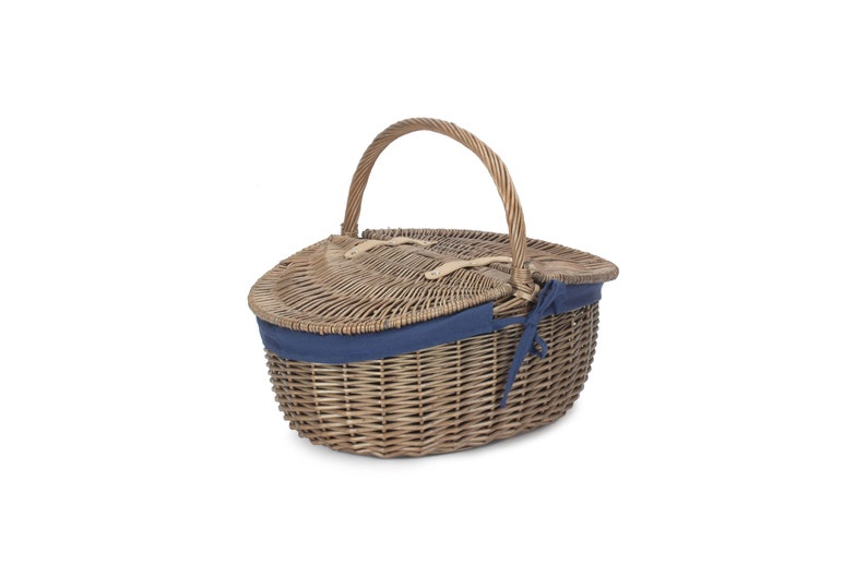 Picnic Basket Lined Wicker Basket With Double Lid Navy