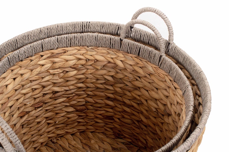 Large Storage Basket Round Water Hyacinth With Grey Border Etsy UK