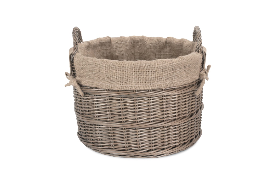 Large Storage Basket Round Wicker Basket With Hessian Lining Etsy UK
