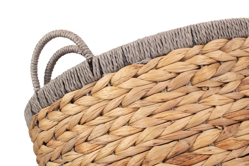 Large Storage Basket Round Water Hyacinth With Grey Border Etsy UK