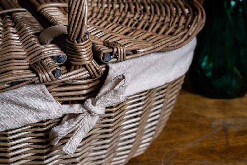 Picnic Basket Lined Wicker Basket With Double Lid image 3