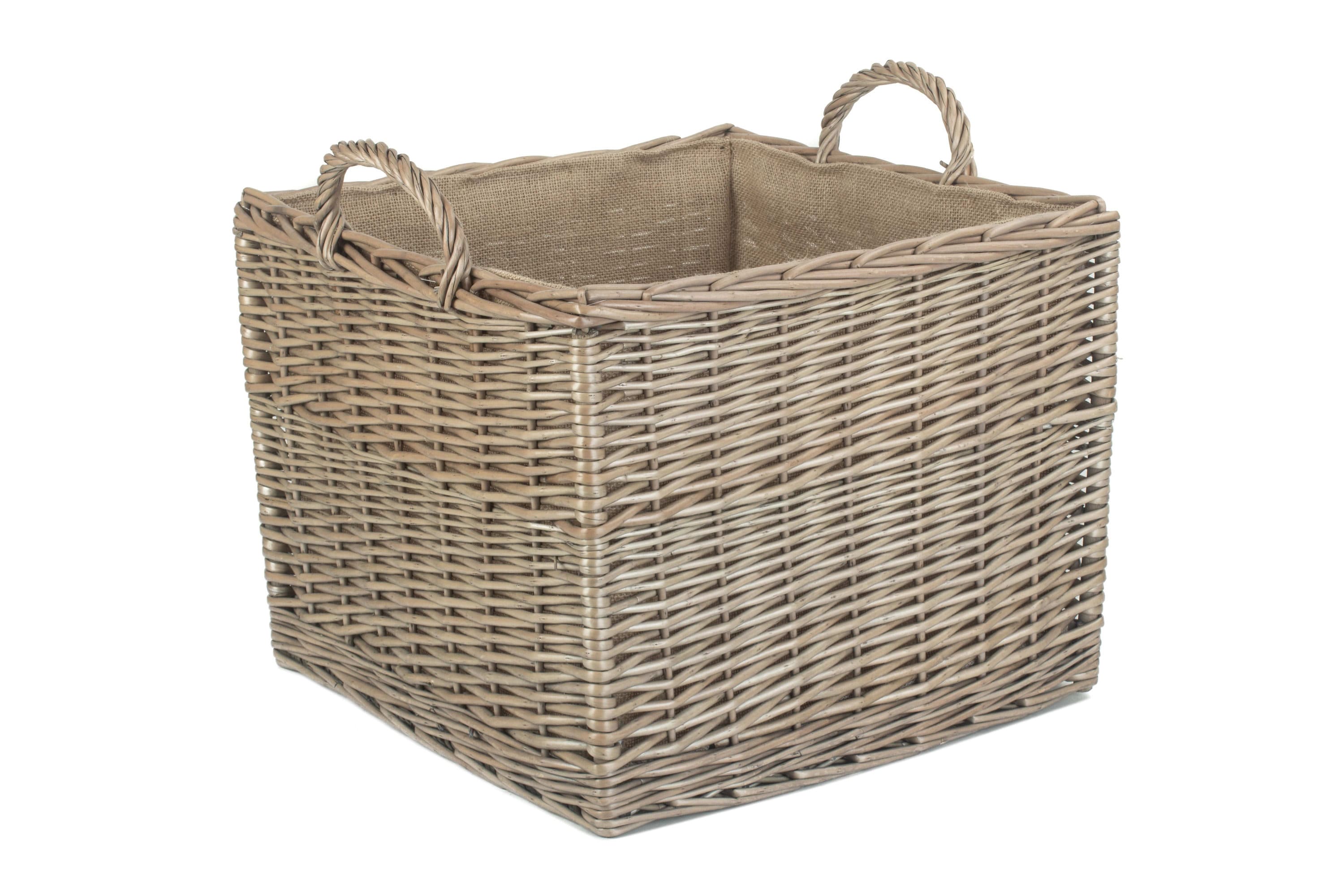 Square Wicker Log Basket Hessian Lining with Handles Etsy