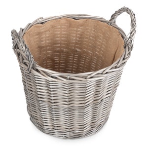 Round Wicker Log Basket 4 Sizes in Antique Wash with Hessian Lining image 7