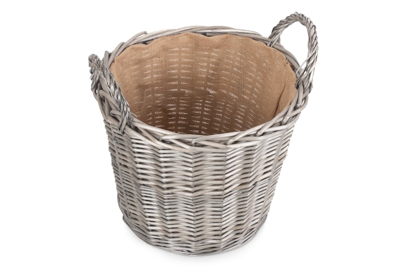 Round Wicker Log Basket 4 Sizes in Antique Wash with Hessian Lining image 7