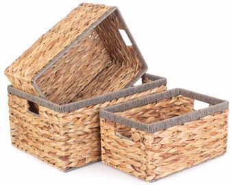 Storage Baskets - Woven Water Hyacinth Baskets In 3 Sizes