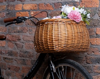 Wicker Bike Basket In Dome Shape With Leather Straps