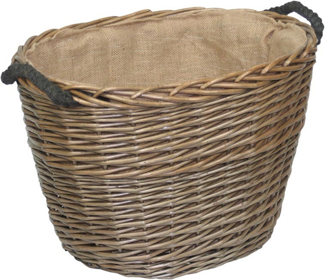 Log Basket Lined Wicker Basket With Rope Handles in 3 Sizes Etsy