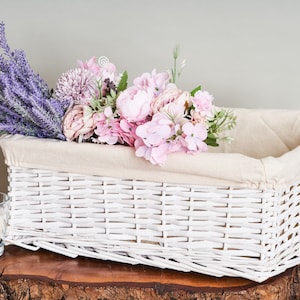 White Wicker Storage Baskets With Cotton Lining bild 4