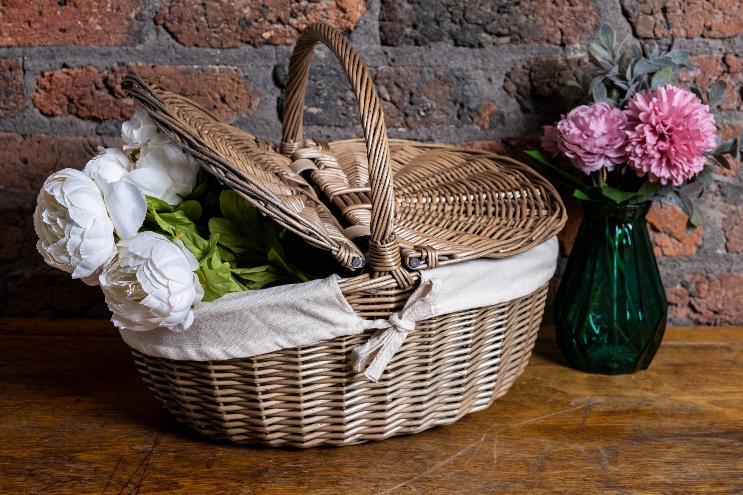 Wicker Picnic Basket in Antique Wash Finish With Double Etsy