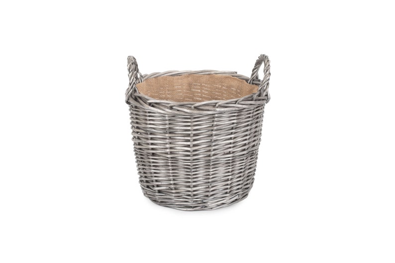 Round Wicker Log Basket 4 Sizes in Antique Wash with Hessian Lining image 5